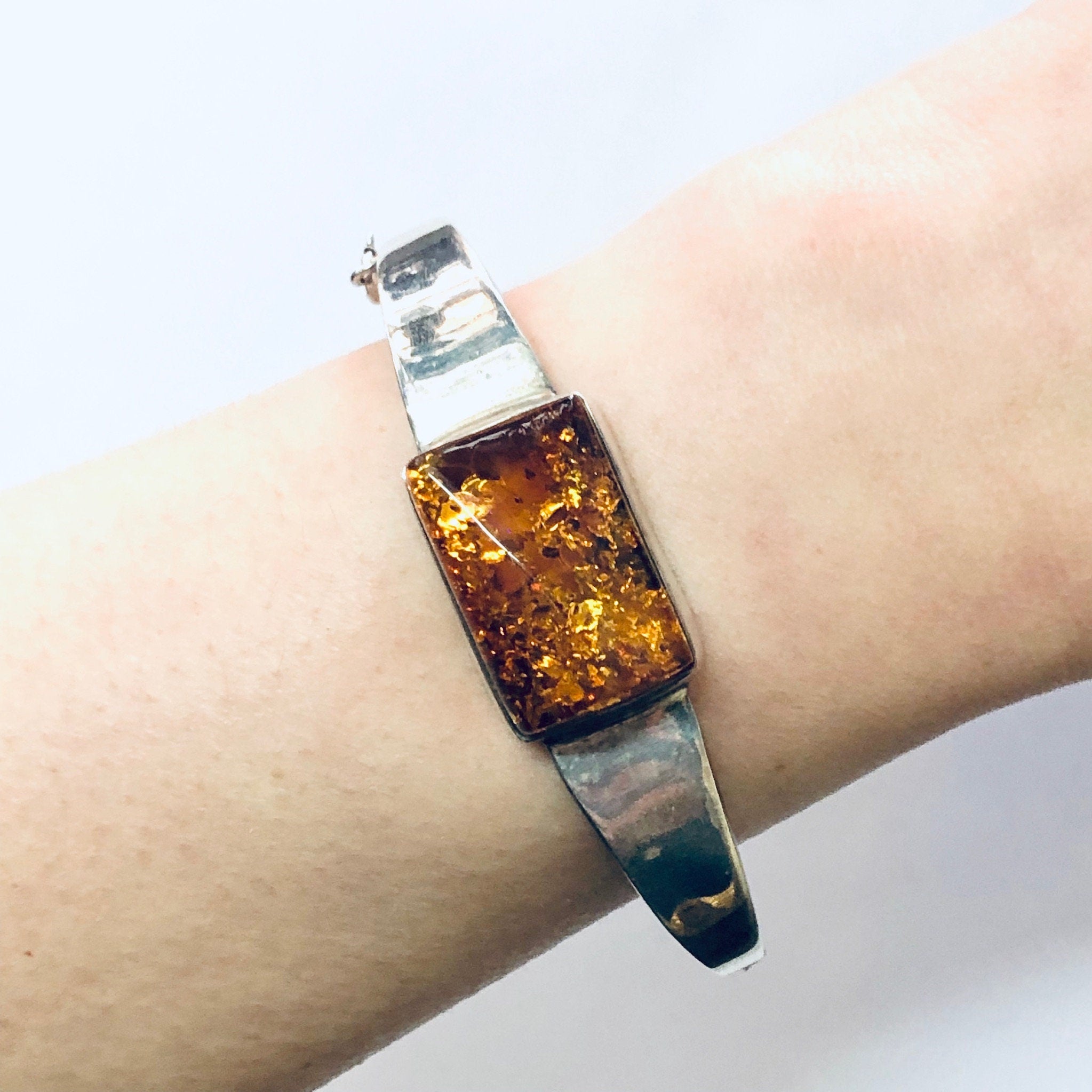Vintage Bracelet, Bangle Bracelet, Amber Jewelry, Vintage Jewelry, Large Bracelet, Amber Bracelet, Simple Jewelry, Statement Piece, 925 Cuff