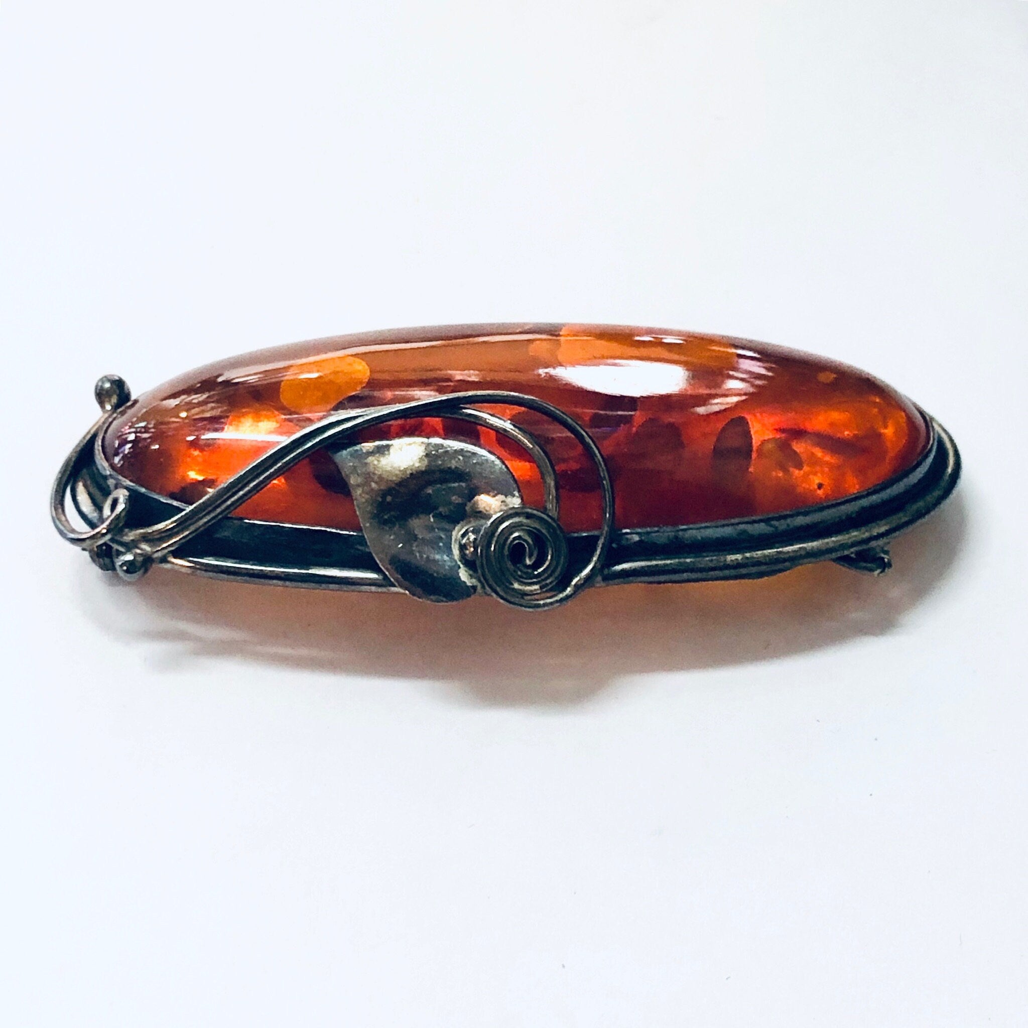 Vintage Brooch, Vintage Pendant, Silver Brooch, Vintage Necklace, Amber Pendant, Amber Jewelry, Vintage Jewelry, Large Brooch, Statement 925
