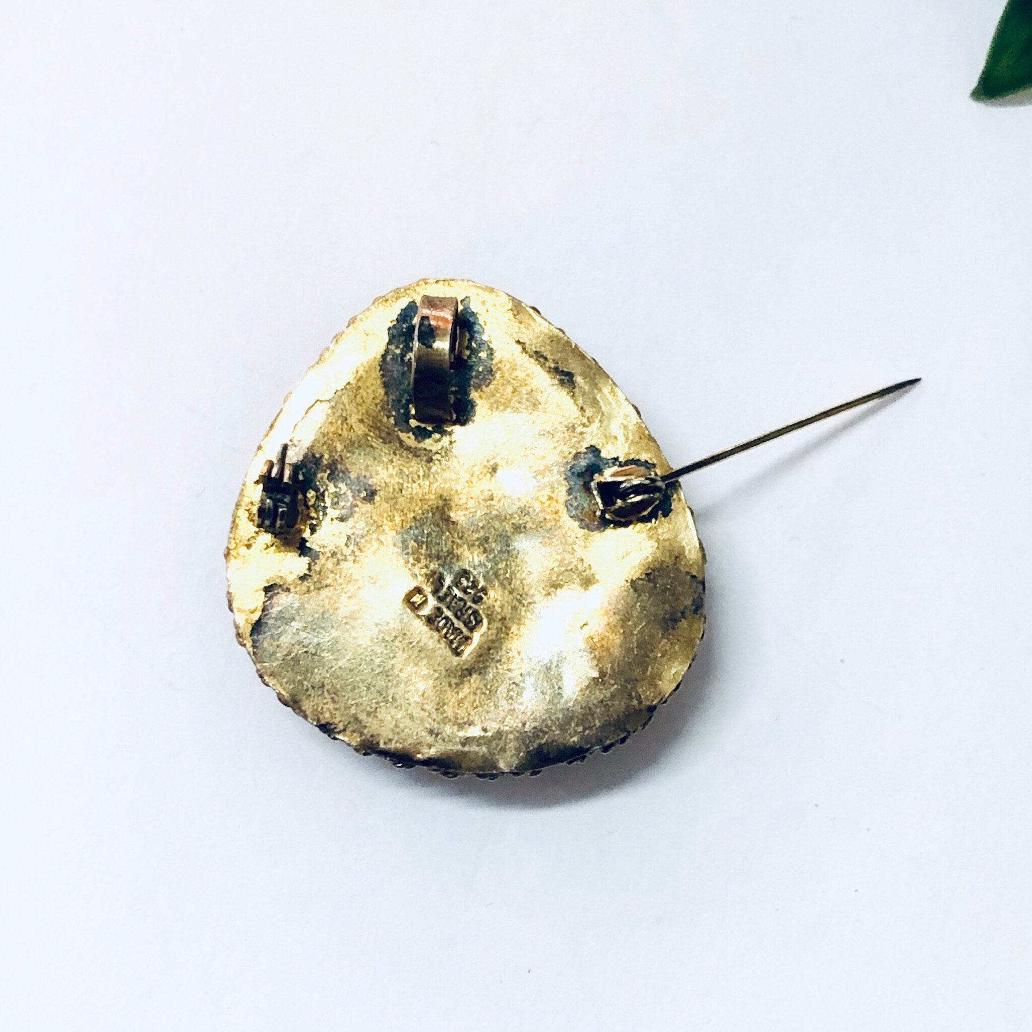 Vintage Brooch, Silver Brooch, Made in Israel, Blue stone, Green Stone, Gold Plated Silver, Vintage Pendant, Vintage Necklace, Unique Stone