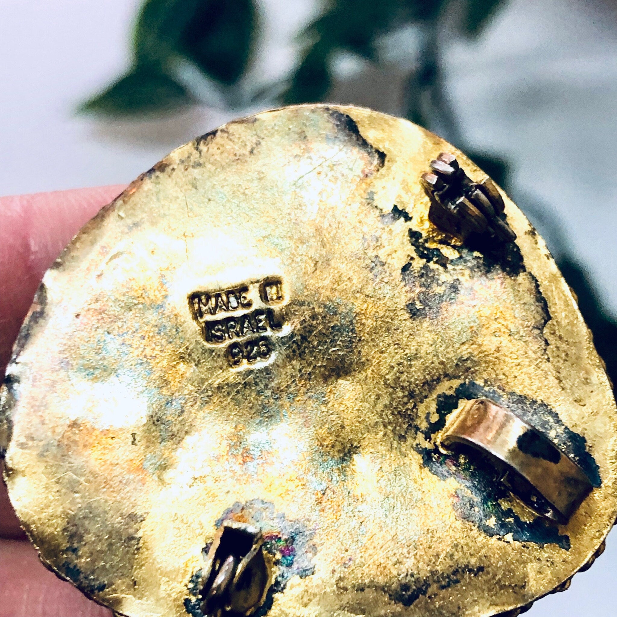 Vintage Brooch, Silver Brooch, Made in Israel, Blue stone, Green Stone, Gold Plated Silver, Vintage Pendant, Vintage Necklace, Unique Stone