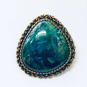 Vintage Brooch, Silver Brooch, Made in Israel, Blue stone, Green Stone, Gold Plated Silver, Vintage Pendant, Vintage Necklace, Unique Stone