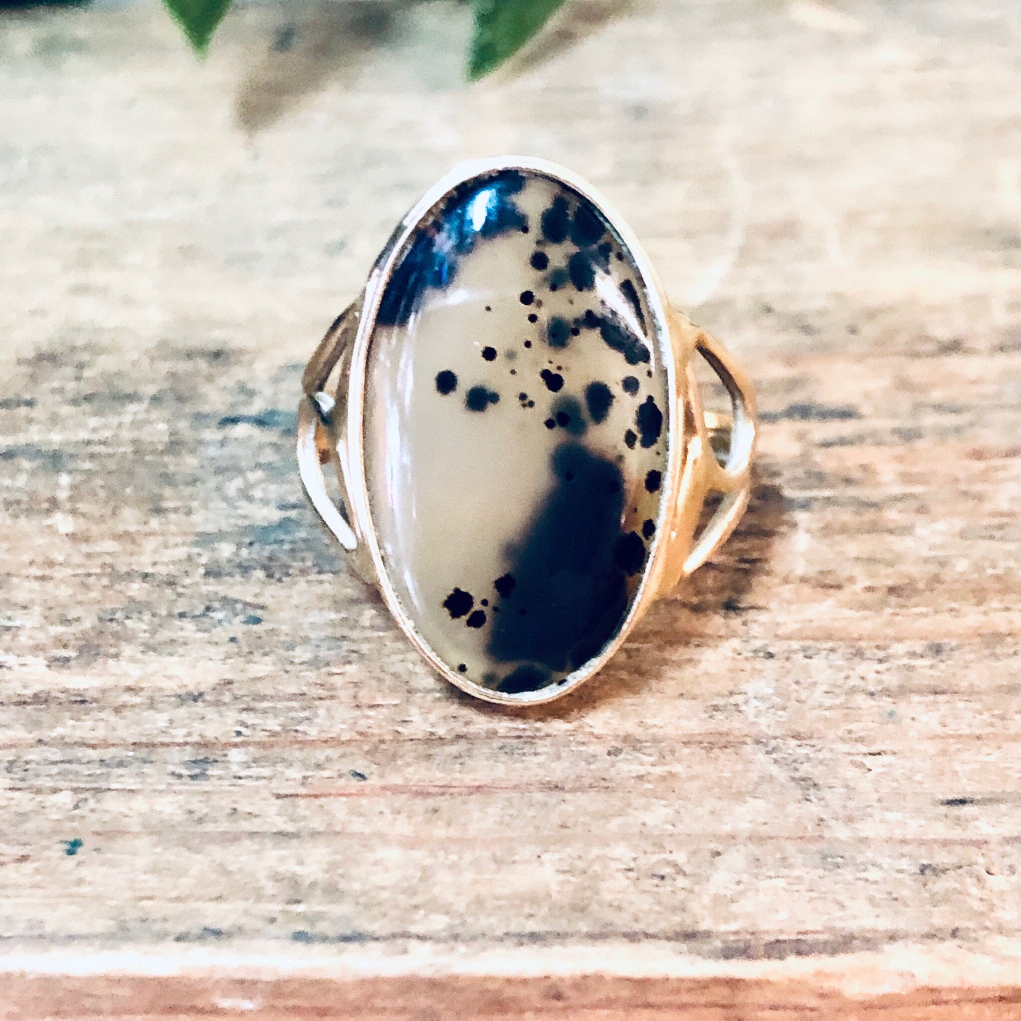 Vintage Ring, Gold Ring, Moss Agate Ring, 14K Ring, 14 Carat Gold, Polished Stone, Natural Stone, Spotted Gemstone, Vintage Jewelry, Gold