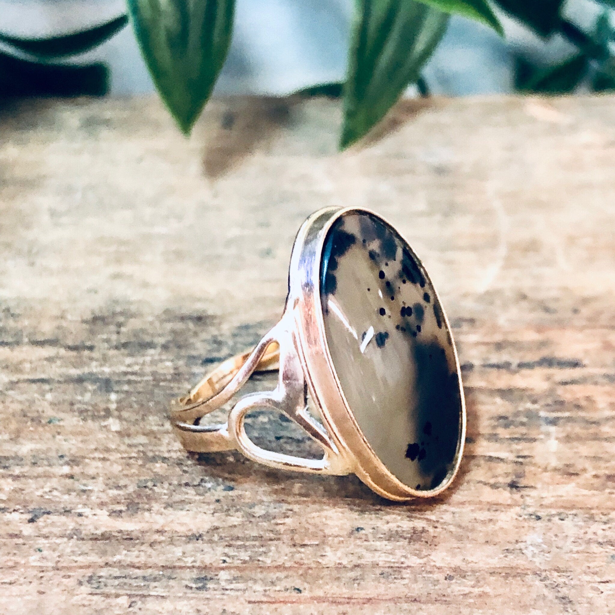 Vintage Ring, Gold Ring, Moss Agate Ring, 14K Ring, 14 Carat Gold, Polished Stone, Natural Stone, Spotted Gemstone, Vintage Jewelry, Gold