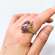Vintage Ring, Gold Ring, Amethyst Ring, 14 Carat Gold, 14K Yellow Gold, Gold and Purple, Large Ring, Statement Ring, Vintage Jewelry, Unique