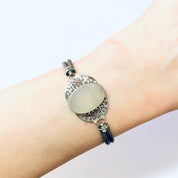 Vintage Bracelet, Silver Bracelet, Druzy Quartz Stone, Raw Quartz, Clear Quartz, Toggle bracelet, Sleek Jewelry, Vintage Jewelry, Silver 925
