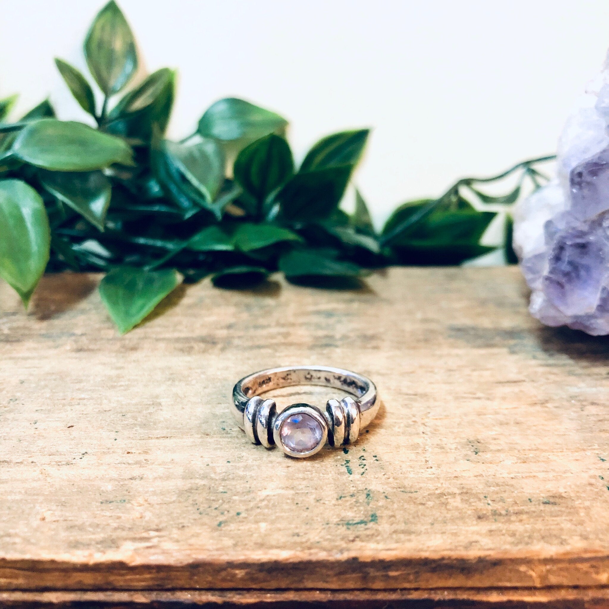 Vintage Silver Ring, Morganite Ring, Pink Gemstone, Pink Jewelry, Silver and Pink, Vintage Jewelry, Round Morganite, Unique Jewelry, 925
