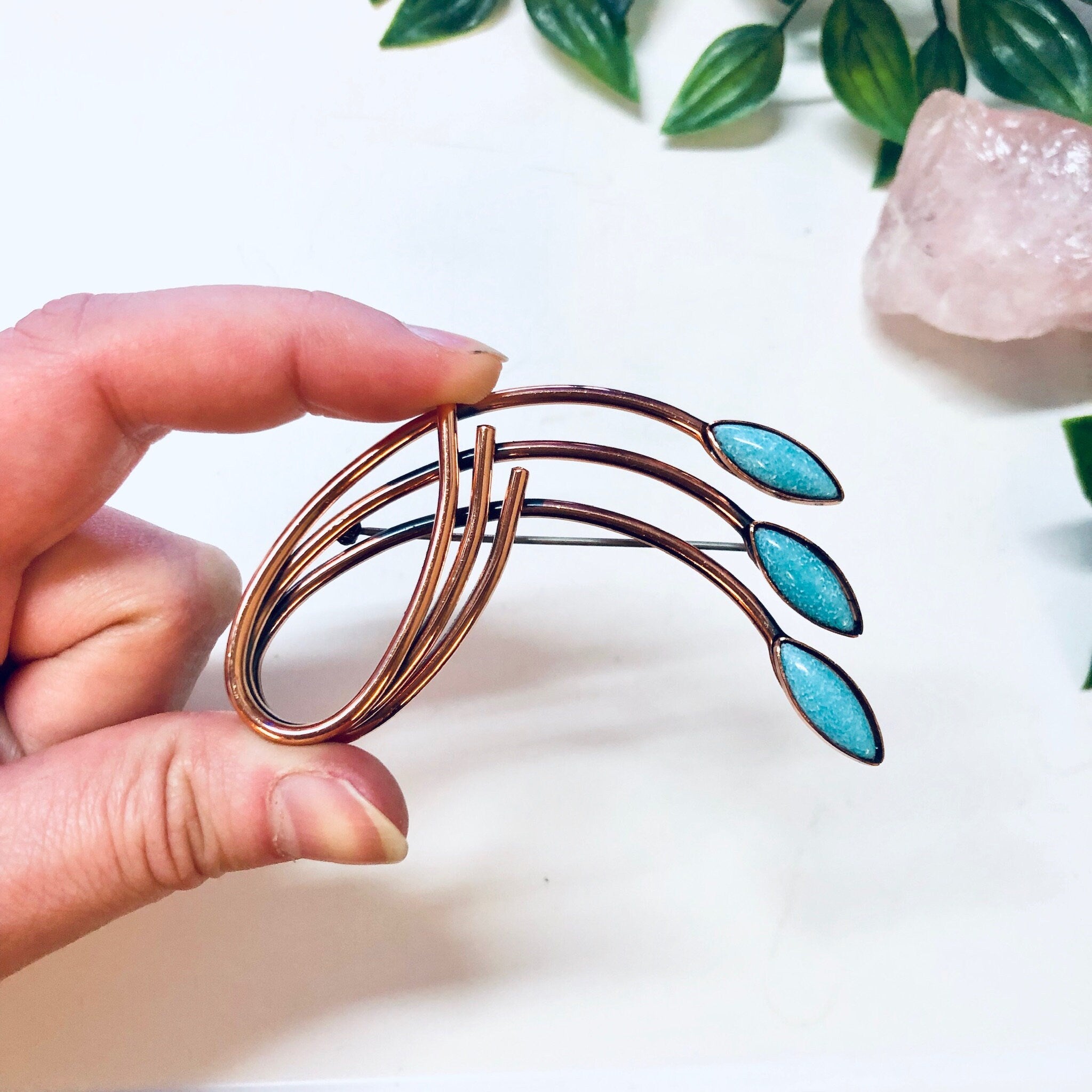 Vintage Brooch, Matisse Renoir Brooch, Vintage Pin, Copper Brooch, Blue Stones, Turquoise Brooch, Costume Jewelry, Blue and Copper, Unique