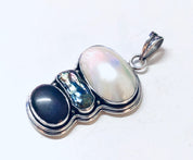 Vintage Silver Pendant, Large Pendant, Pearl Jewelry, Abalone Pendant, Purple Gemstone, Vintage Jewelry, Necklace Pendant, Statement Jewelry