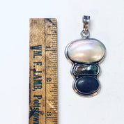 Vintage Silver Pendant, Large Pendant, Pearl Jewelry, Abalone Pendant, Purple Gemstone, Vintage Jewelry, Necklace Pendant, Statement Jewelry