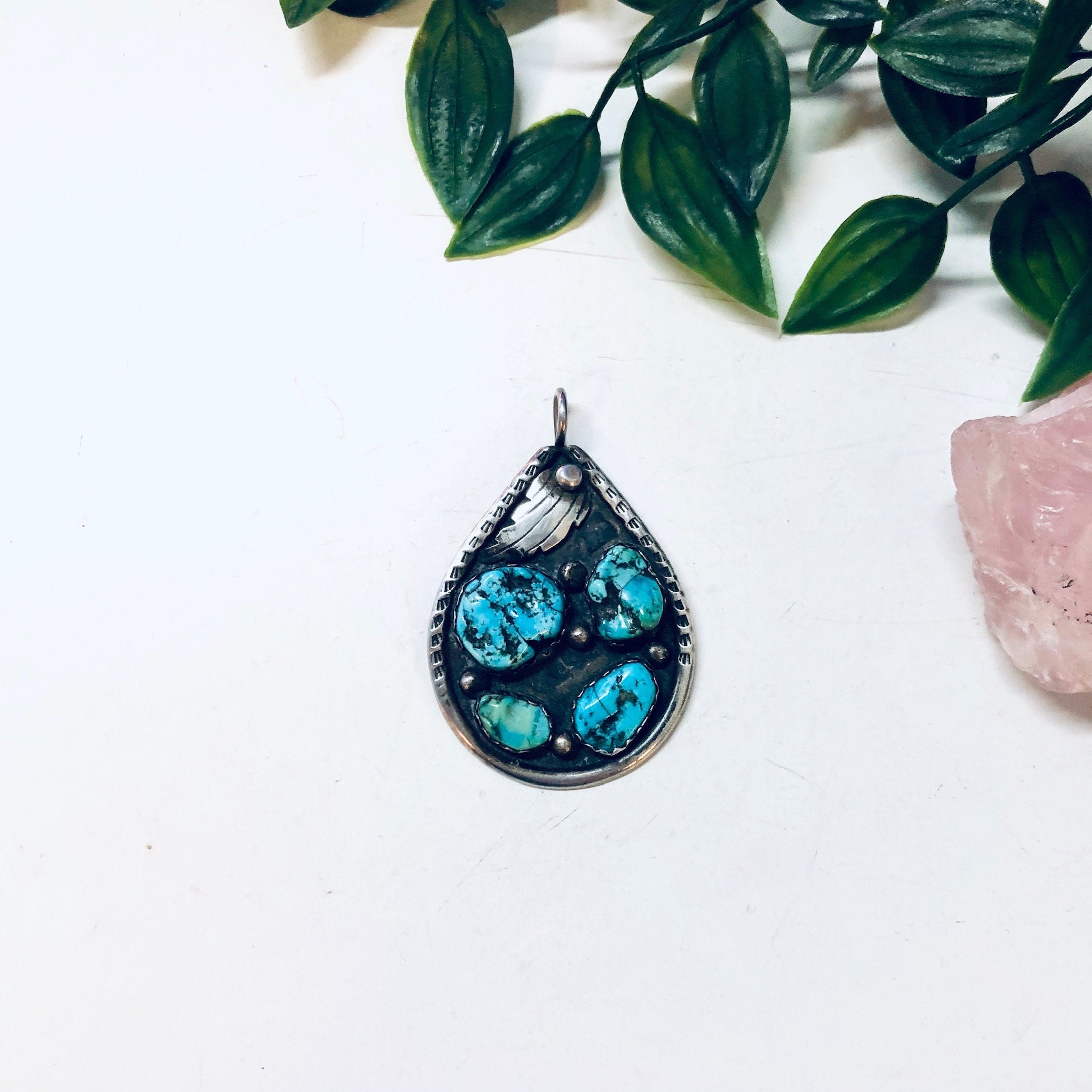 Vintage Silver Pendant, Turquoise Pendant, Turquoise Jewelry, Southwestern Style, Boho Hippie Jewelry, Pendant Necklace, Blue Turquoise, 925