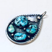 Vintage Silver Pendant, Turquoise Pendant, Turquoise Jewelry, Southwestern Style, Boho Hippie Jewelry, Pendant Necklace, Blue Turquoise, 925