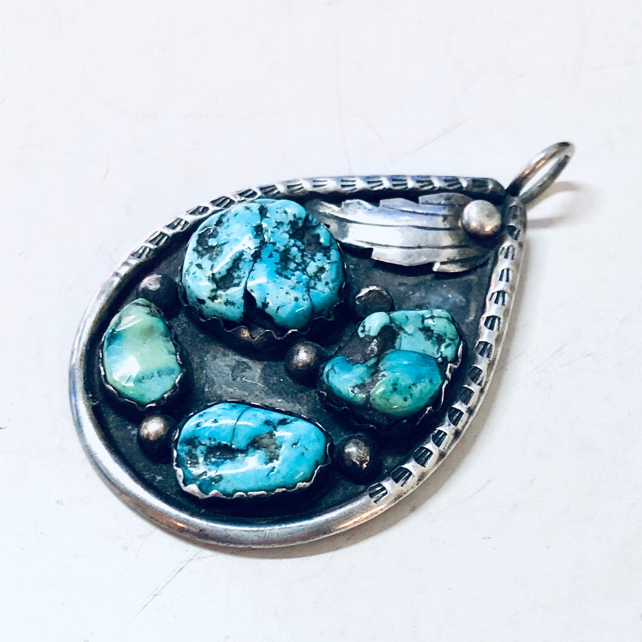 Vintage Silver Pendant, Turquoise Pendant, Turquoise Jewelry, Southwestern Style, Boho Hippie Jewelry, Pendant Necklace, Blue Turquoise, 925