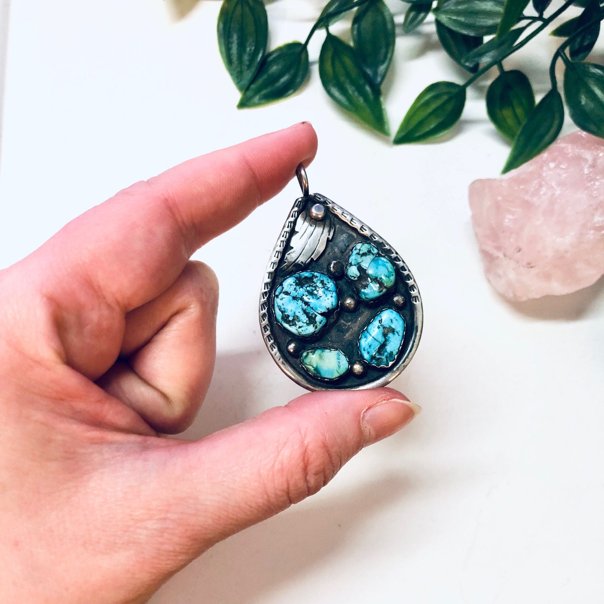 Vintage Silver Pendant, Turquoise Pendant, Turquoise Jewelry, Southwestern Style, Boho Hippie Jewelry, Pendant Necklace, Blue Turquoise, 925