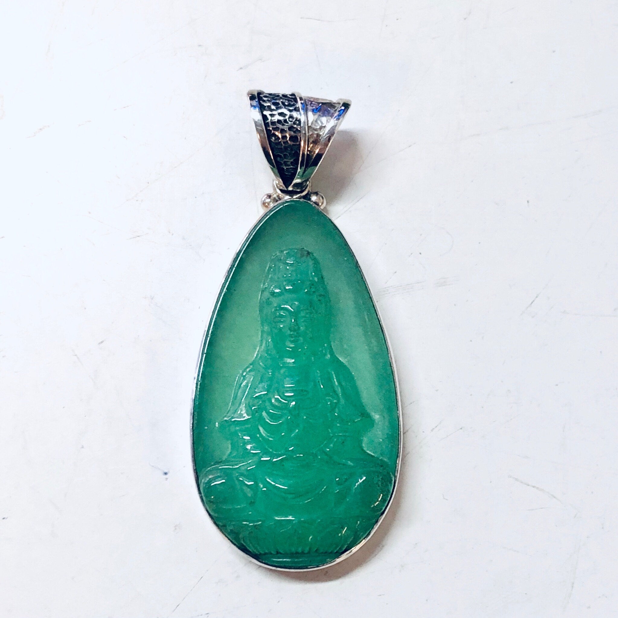 Vintage Pendant, Silver Pendant, Jade Pendant, Jade Buddha, Buddha Jewelry, Vintage Jewelry, Green Jade, Vintage Necklace, 925 Pendant,