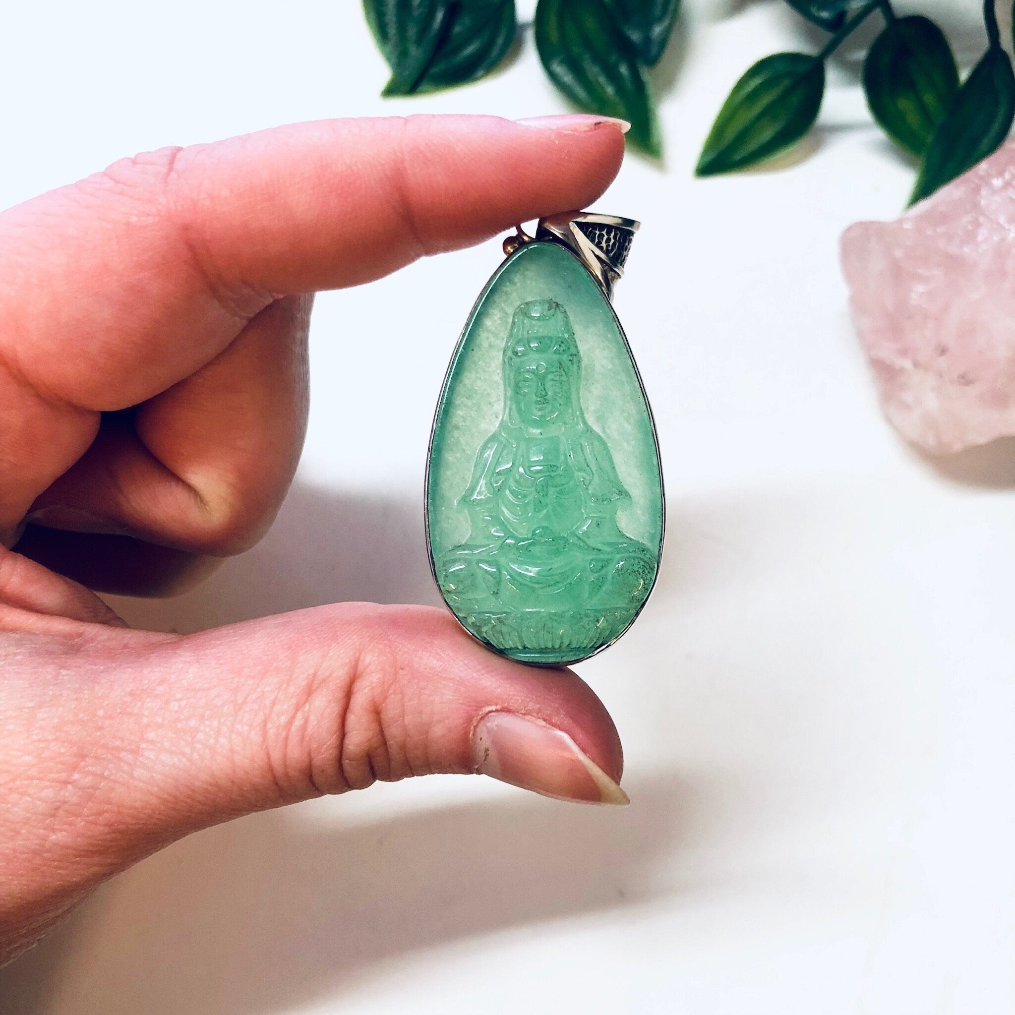 Vintage Pendant, Silver Pendant, Jade Pendant, Jade Buddha, Buddha Jewelry, Vintage Jewelry, Green Jade, Vintage Necklace, 925 Pendant,
