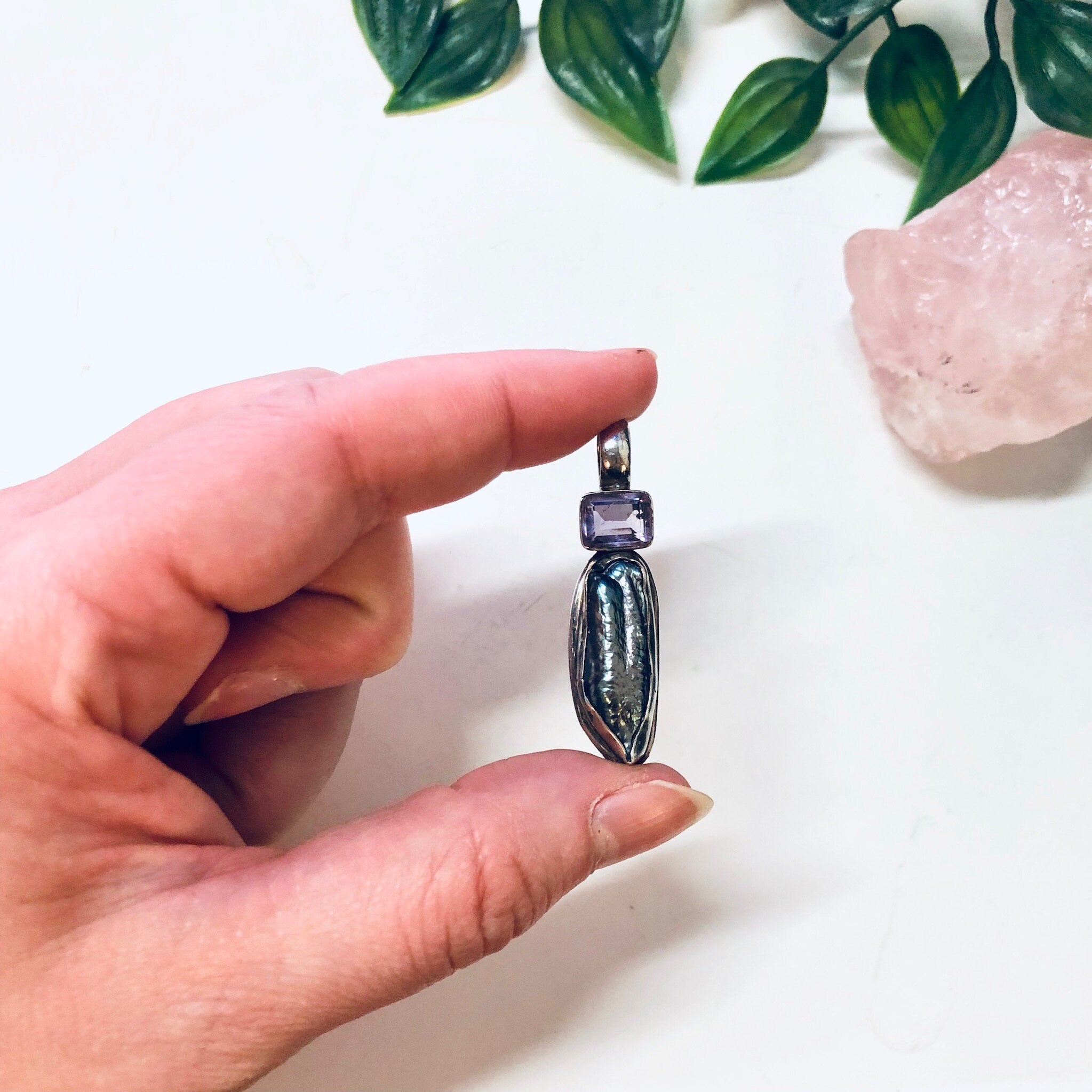 Vintage Pendant, Silver Pendant, Abalone Jewelry, Amethyst Pendant, Vintage Necklace, Purple gemstone, Blue Gemstone, Abalone Necklace, 925