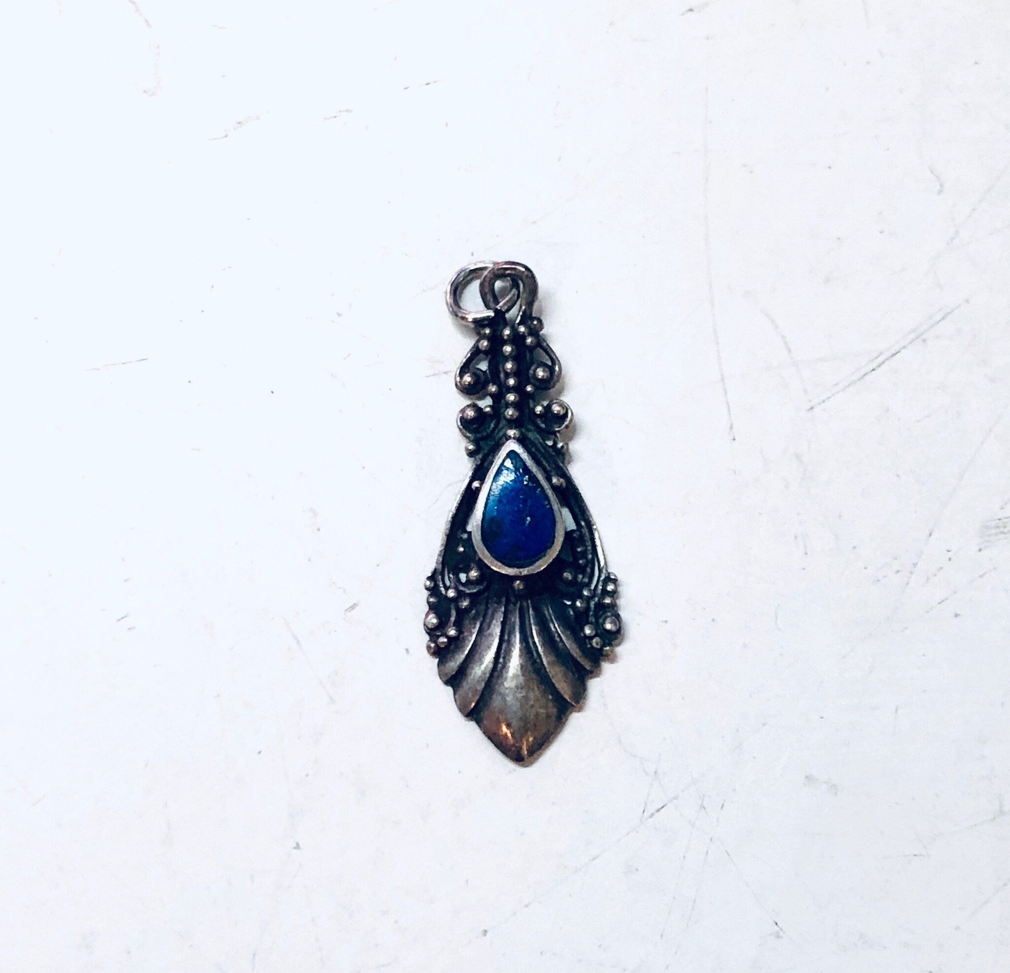 Vintage Silver Pendant, Small Pendant, Blue Lapis Jewelry, Lapis Lazuli, Blue and Silver, Lapis Jewelry, Vintage Jewelry, Vintage Necklace