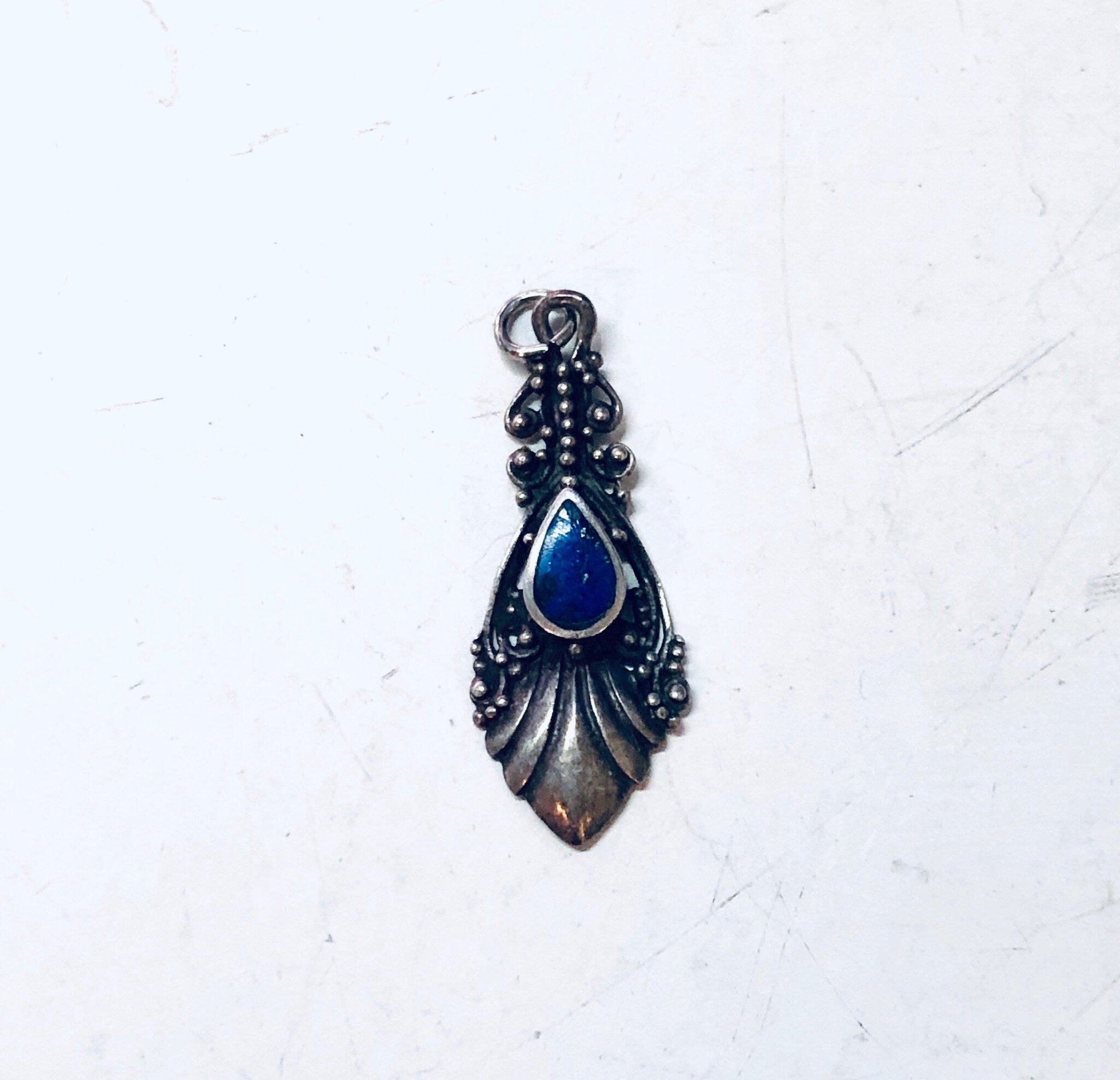 Vintage Silver Pendant, Small Pendant, Blue Lapis Jewelry, Lapis Lazuli, Blue and Silver, Lapis Jewelry, Vintage Jewelry, Vintage Necklace