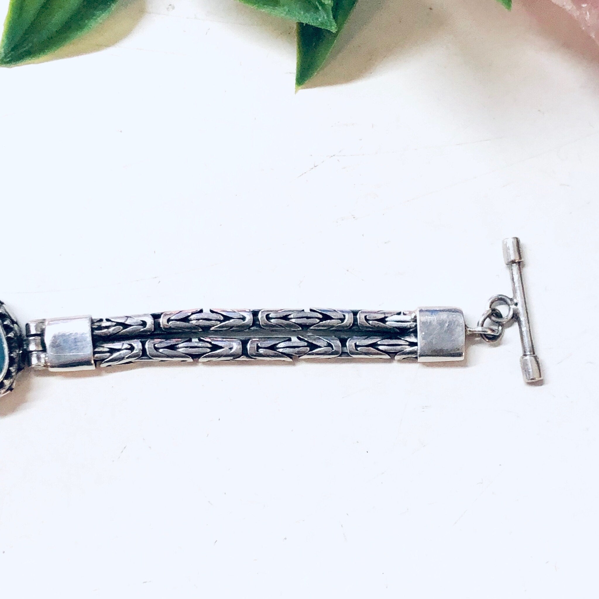 Vintage Bracelet, Silver Bracelet, Blue Opal, Opal Jewelry, Toggle Bracelet, Vintage Jewelry, Birthstone Jewelry, Anniversary Gift, 925 Opal