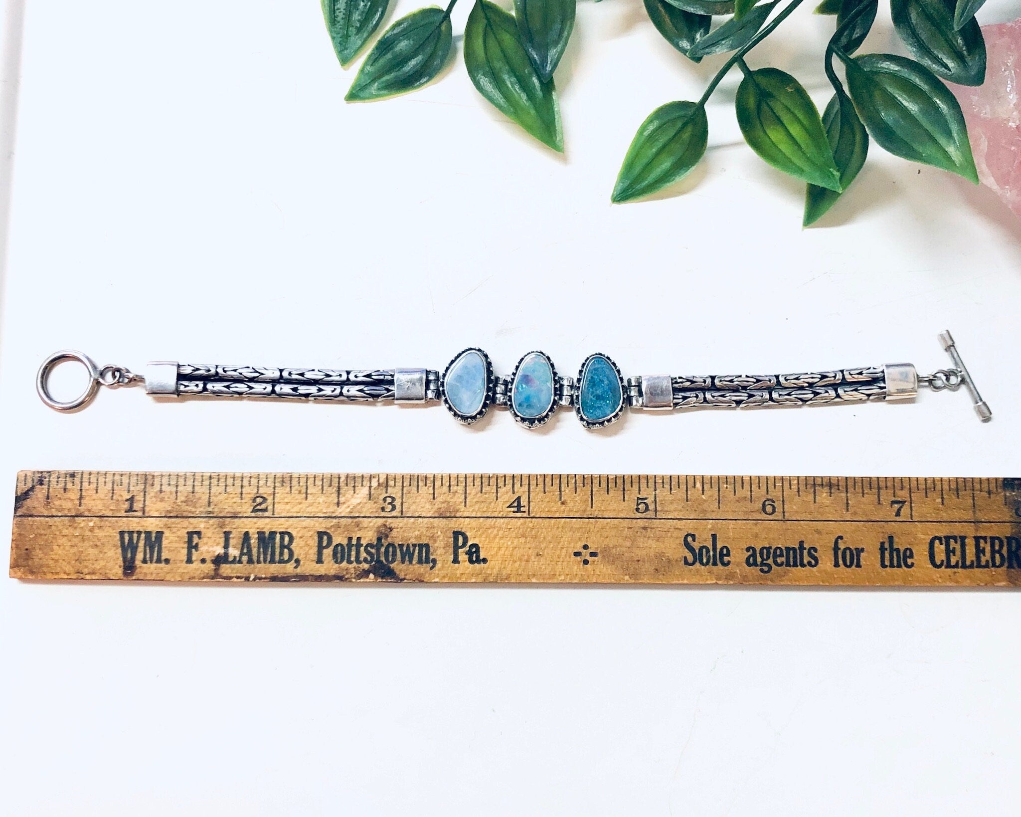 Vintage Bracelet, Silver Bracelet, Blue Opal, Opal Jewelry, Toggle Bracelet, Vintage Jewelry, Birthstone Jewelry, Anniversary Gift, 925 Opal