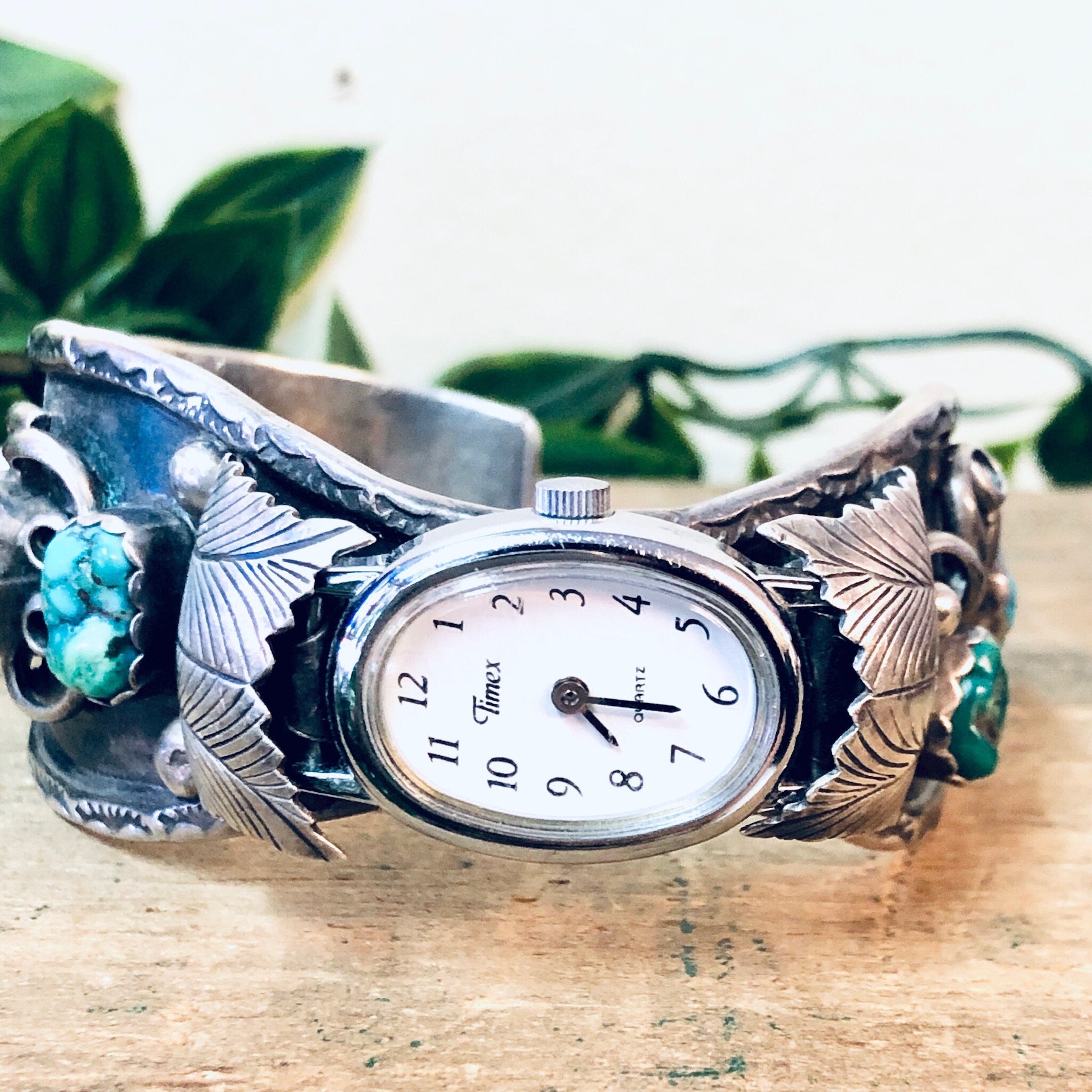 Vintage Cuff Watch, Timex Watch, Silver Cuff Watch, Turquoise Timex, Turquoise Jewelry, Watch Jewelry, Cuff Bracelet, Blue Turquoise, 925