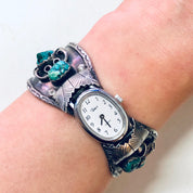 Vintage Cuff Watch, Timex Watch, Silver Cuff Watch, Turquoise Timex, Turquoise Jewelry, Watch Jewelry, Cuff Bracelet, Blue Turquoise, 925