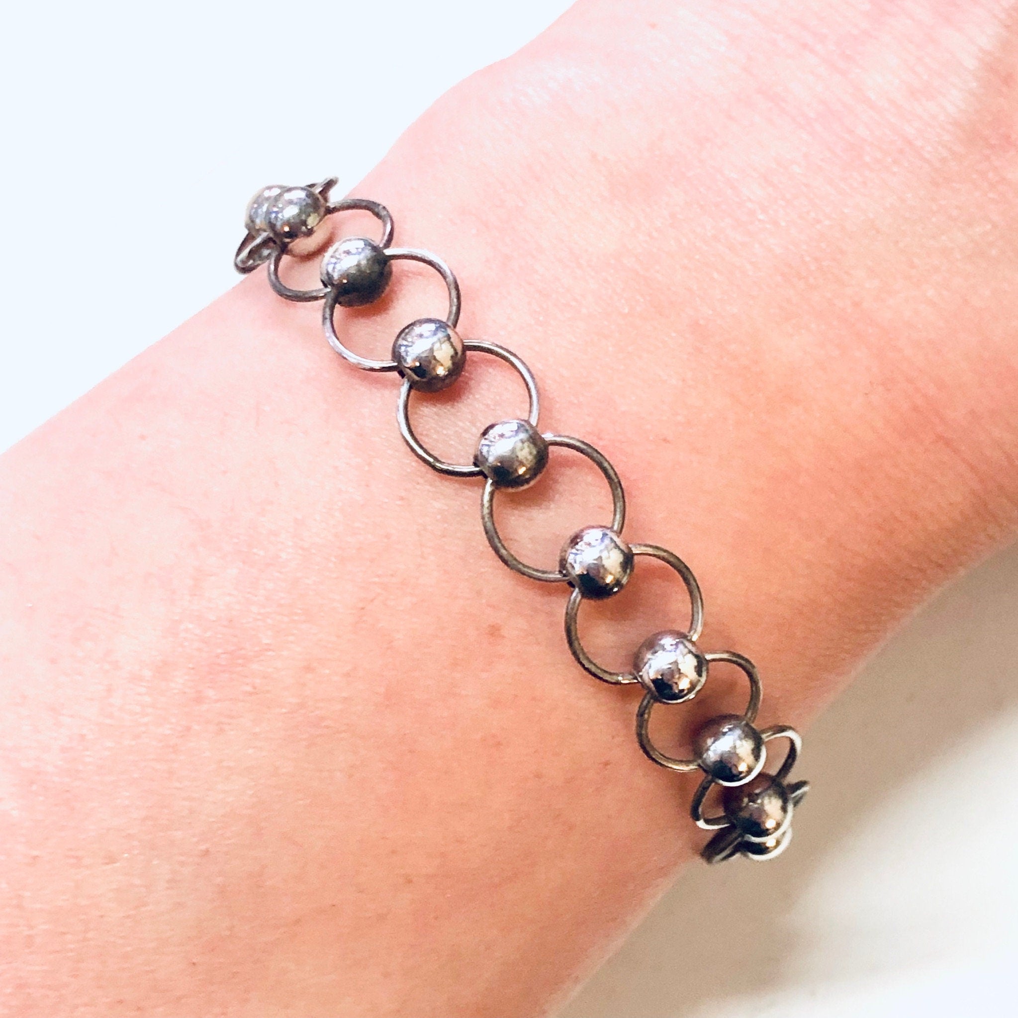 Vintage Bracelet, Silver Bracelet, Ball Bracelet, Link Bracelet, Chain Jewelry, Made in Italy, Italian Jewelry, 925 Bracelet, Simple Jewelry