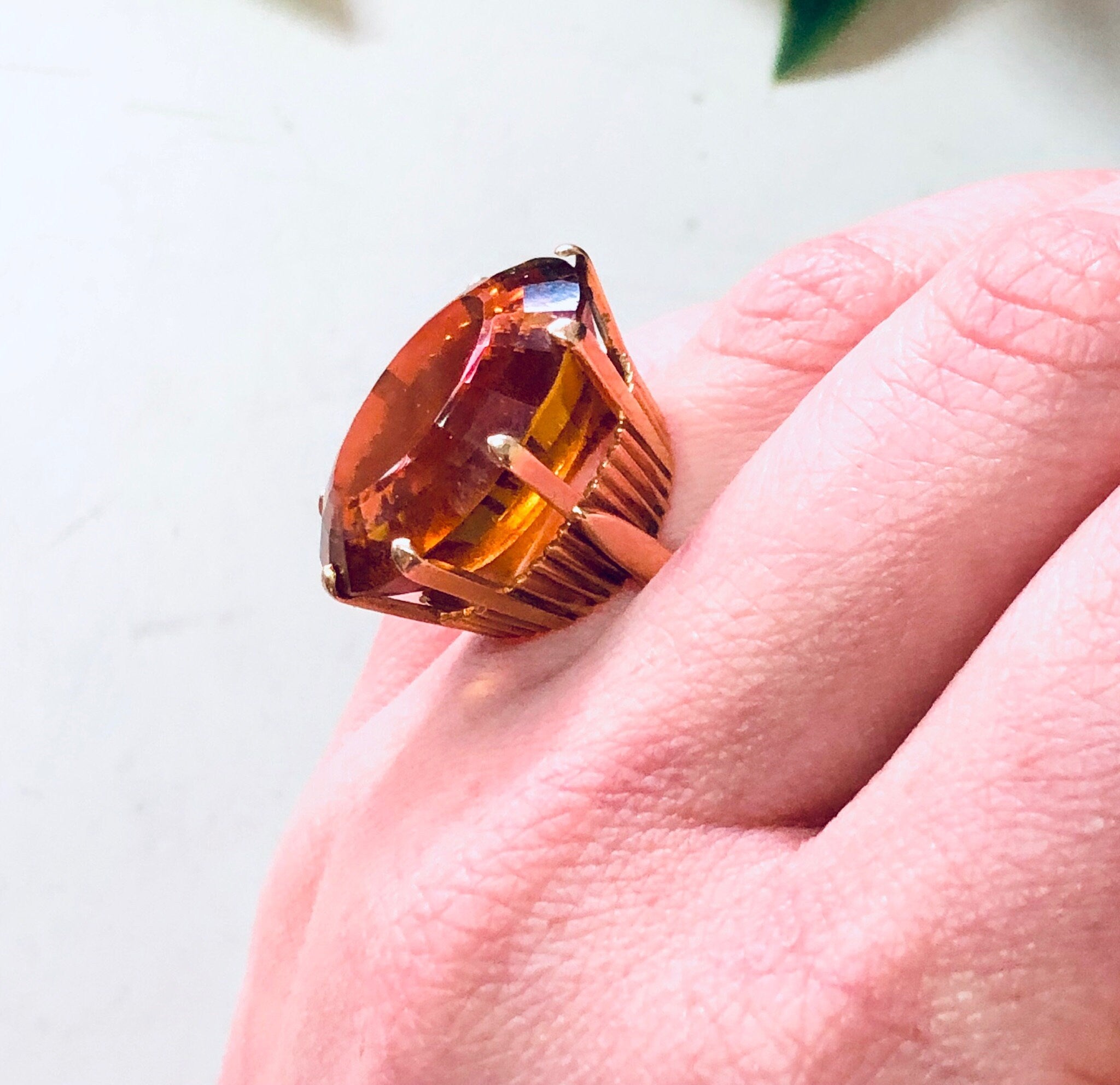 Vintage Gold Ring, 14K Gold Ring, Gold Jewelry, Cocktail Ring, Orange Stone, Topaz Ring, Statement Jewelry, 14 Karat Gold, Anniversary Gift