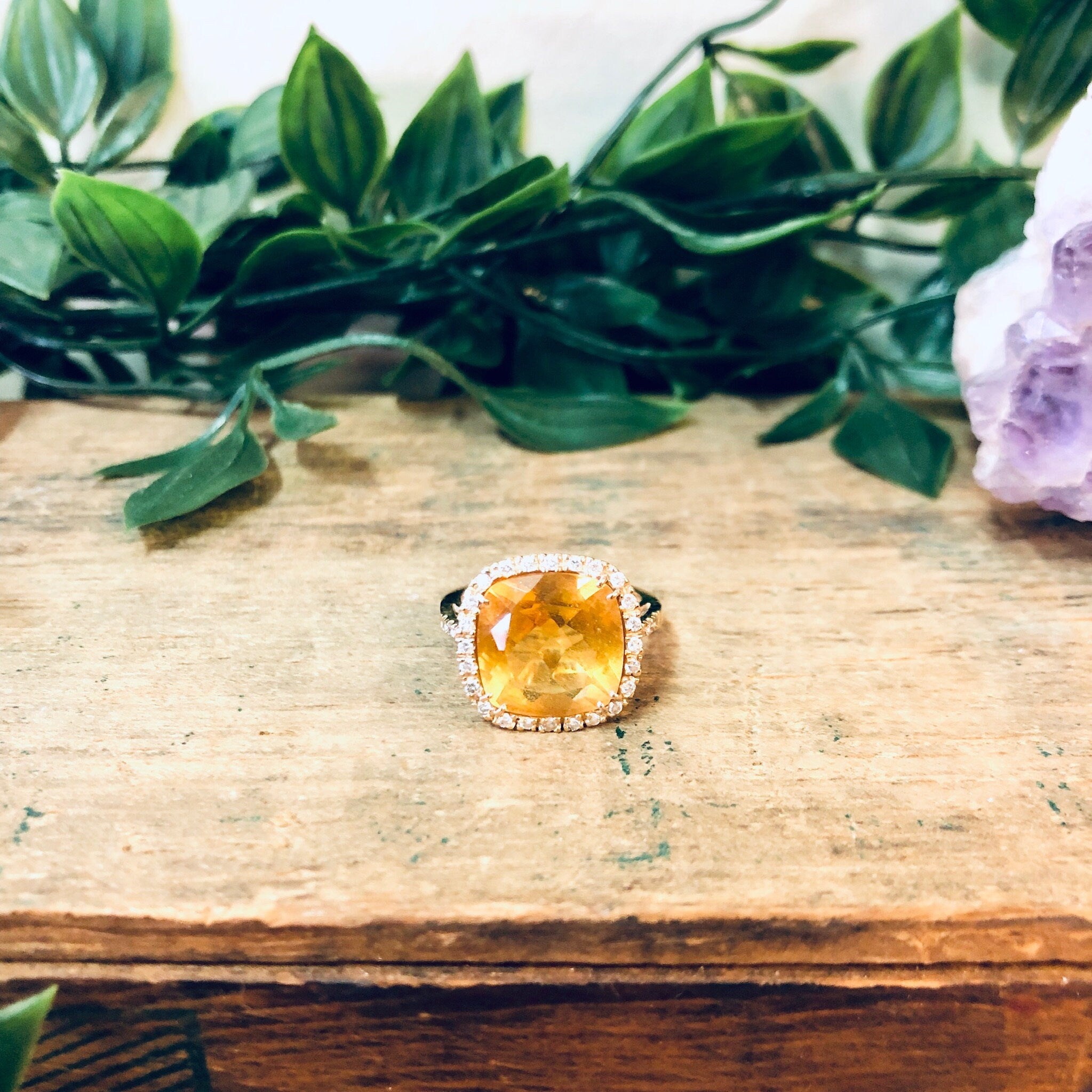 Vintage Gold Ring, Diamond Ring, Yellow Topaz Ring, 18K Gold Ring, Yellow Gold Ring, Vintage Jewelry, Diamond Jewelry, Engagement Ring, Gold