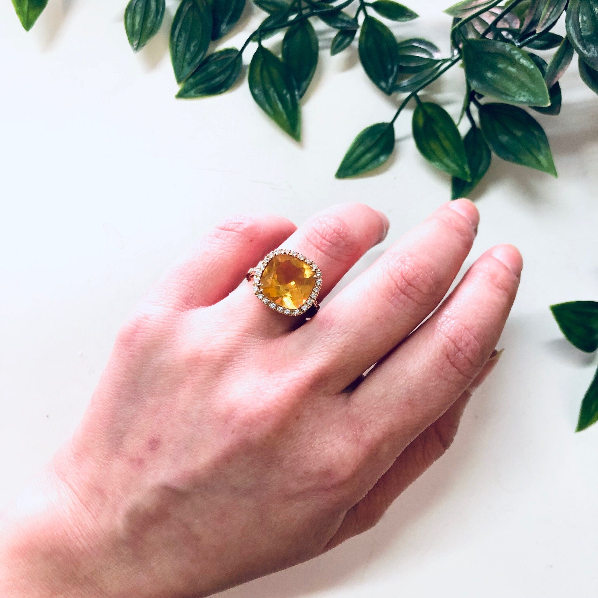 Vintage Gold Ring, Diamond Ring, Yellow Topaz Ring, 18K Gold Ring, Yellow Gold Ring, Vintage Jewelry, Diamond Jewelry, Engagement Ring, Gold