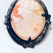 Vintage Cameo, Cameo Brooch, Vintage Brooch, Silver Brooch, Orange Cameo, Victorian Jewelry, Vintage Pin, Vintage Jewelry, Unique Jewelry