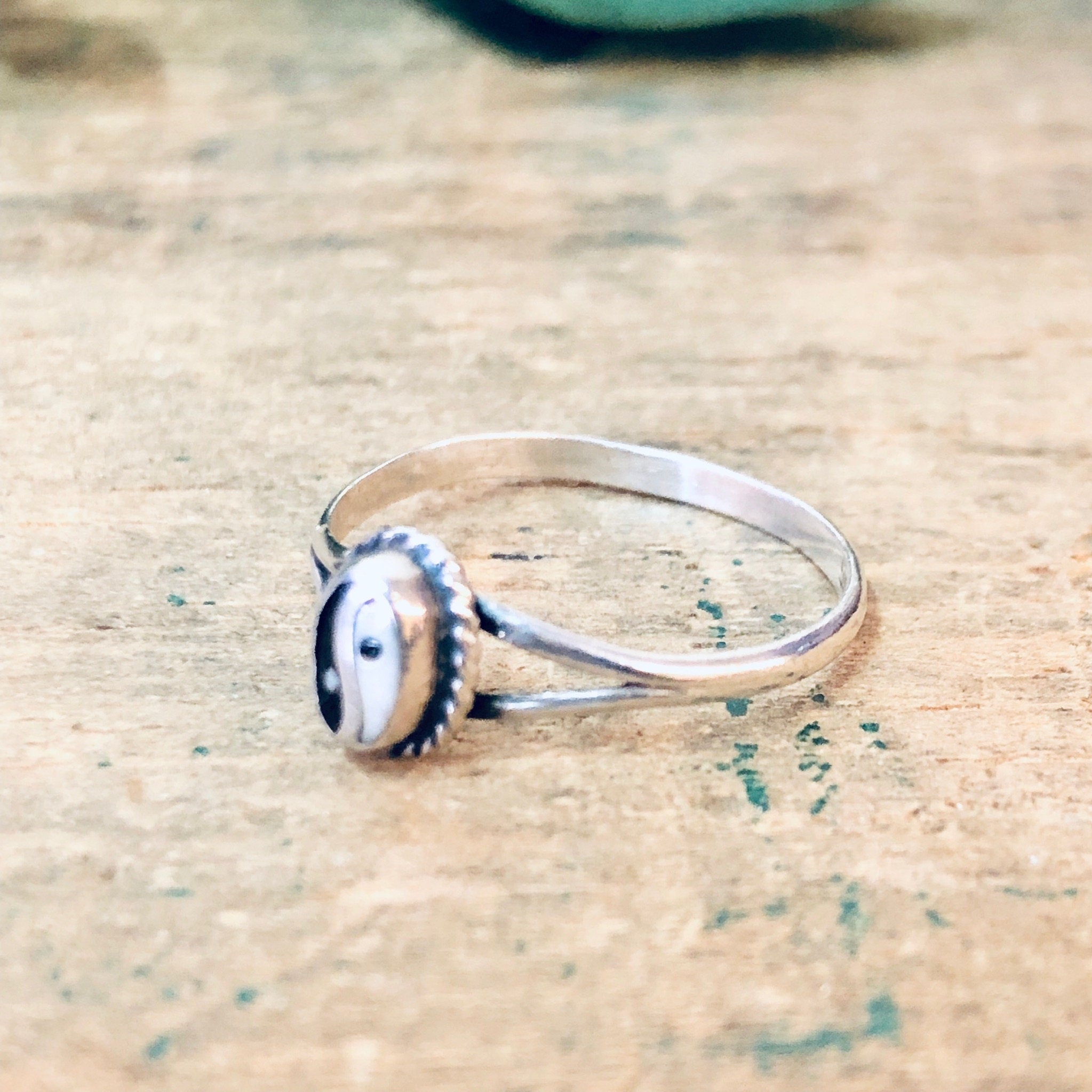 Vintage Silver Ring, Yin Yang Ring, 90s Style Jewelry, 90s Child, Symbol Ring, Black and White, Small Ring, Stacking Ring, Thin Band, 925