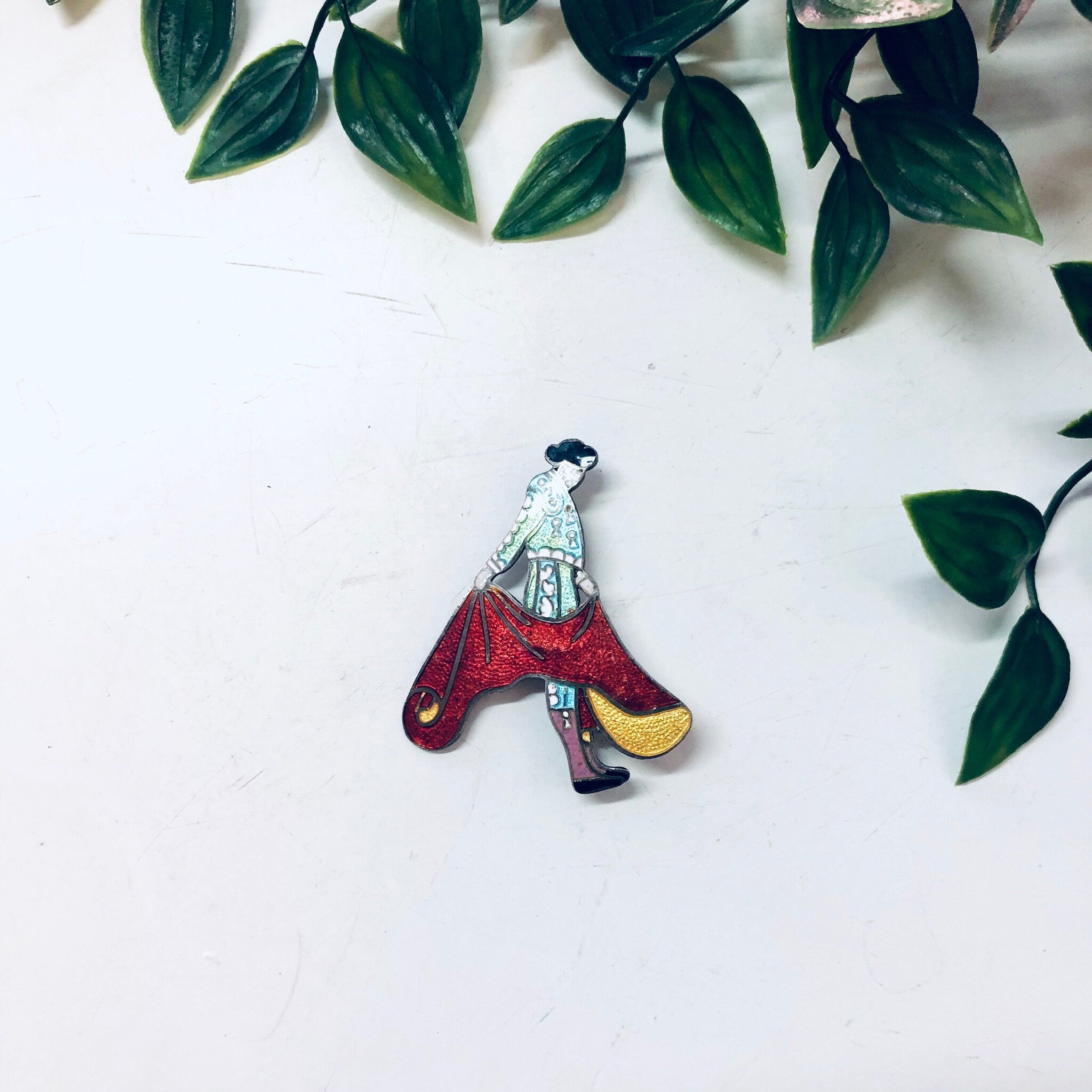 Margot de Taxco Brooch, Enamel Brooch, Matador Pin, Vintage Brooch, Taxco Jewelry, Vintage Jewelry, Enamel Pin, Designer Taxco, 925 Brooch