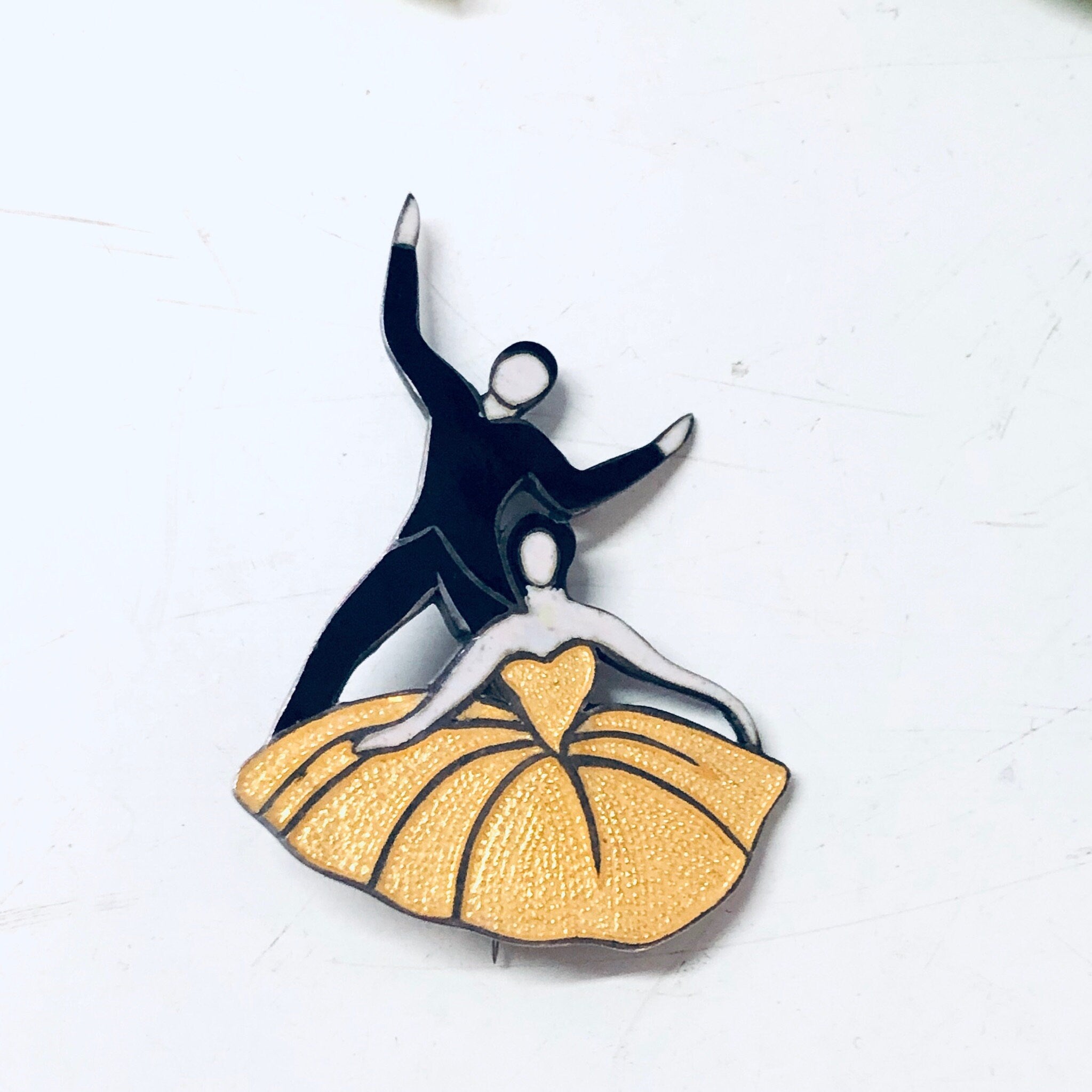 Margot de Taxco Pin, Vintage Brooch, Enamel Taxco, Vintage Jewelry, Signed Taxco, Ballroom Dancing, Dancing Brooch, Yellow Pin, Black Pin