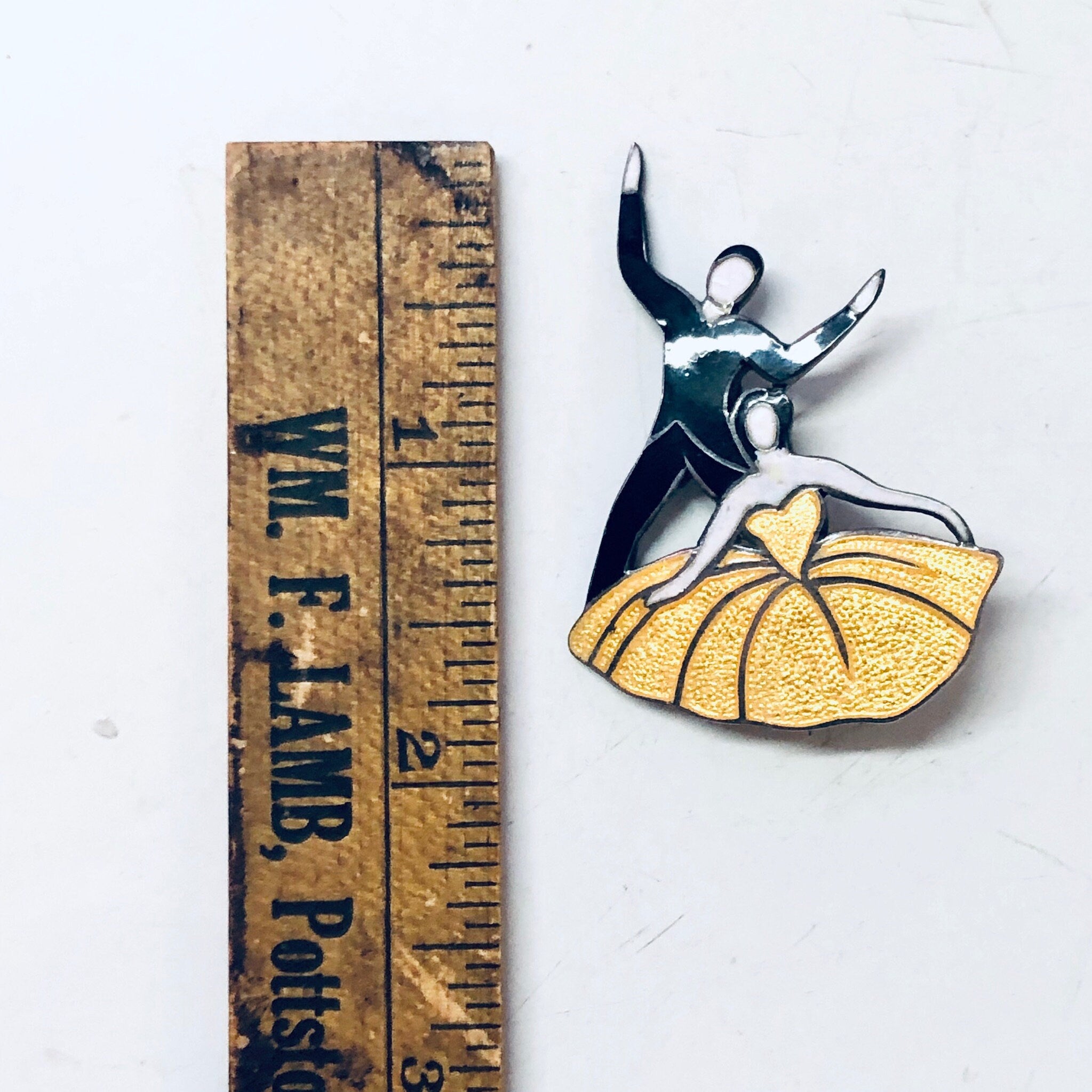 Margot de Taxco Pin, Vintage Brooch, Enamel Taxco, Vintage Jewelry, Signed Taxco, Ballroom Dancing, Dancing Brooch, Yellow Pin, Black Pin