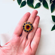 Vintage Millefiori Pin, Vintage Brooch, Small Pin, Round Pin, Vintage Jewelry, Mosaic Jewelry, Yellow, Flower Pin, Blue, Red, Roses, Brooch