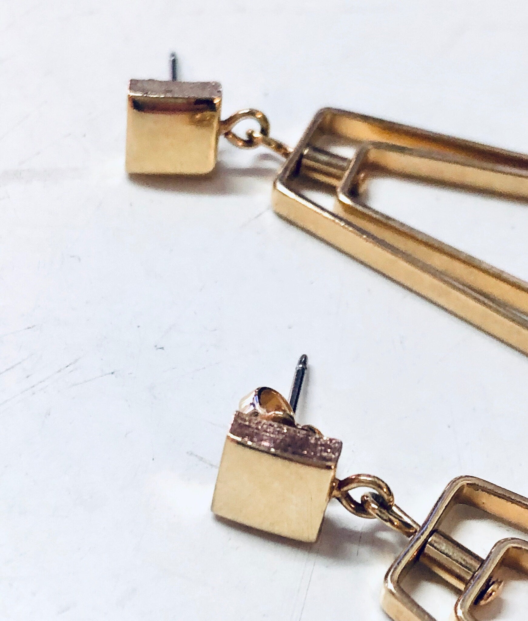 Vintage Earrings, Geometric Earrings, Gold Toned Earrings, Vintage Jewelry, Dangle Earrings, Pierced Ears, Geometric Style, Unique Jewelry