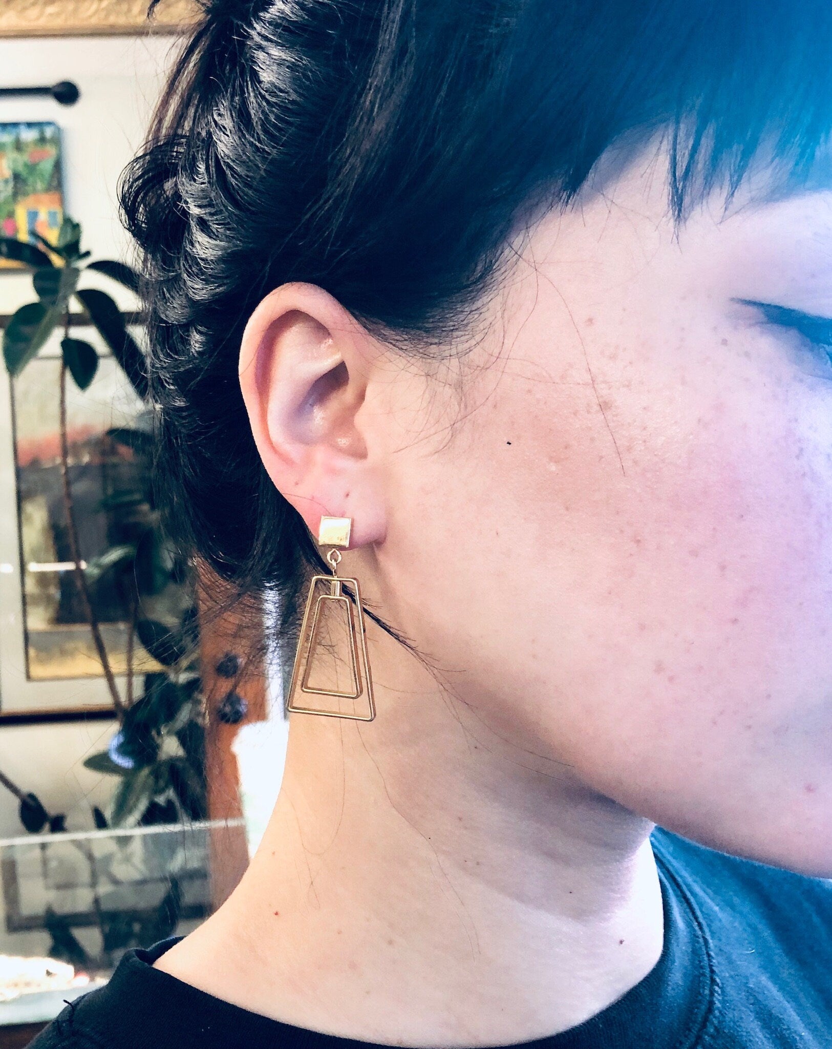 Vintage Earrings, Geometric Earrings, Gold Toned Earrings, Vintage Jewelry, Dangle Earrings, Pierced Ears, Geometric Style, Unique Jewelry