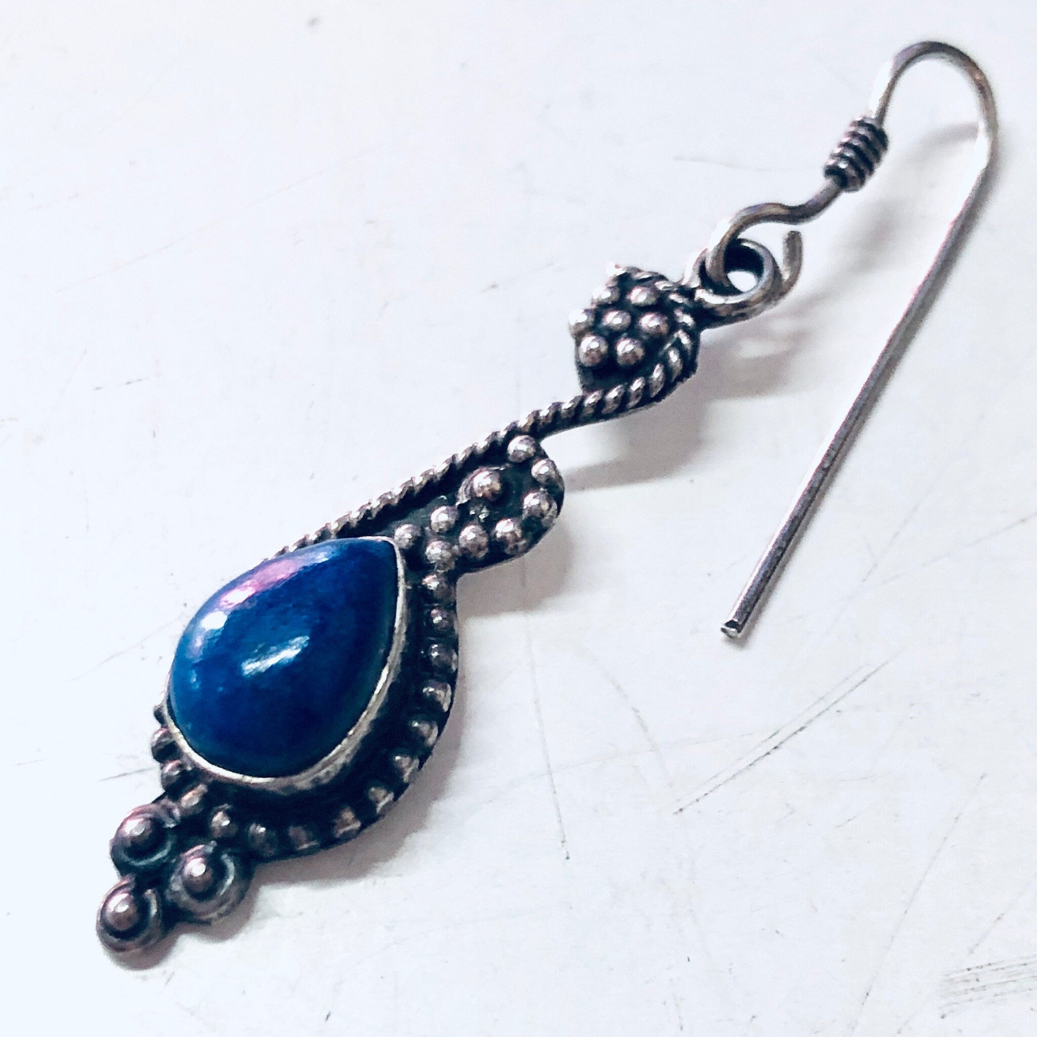 Vintage Silver Earrings, Lapis Lazuli Earrings, Blue Lapis, Dangle Earrings, Blue and Silver, Unique Jewelry, Pierced Ears, Lapis Earrings