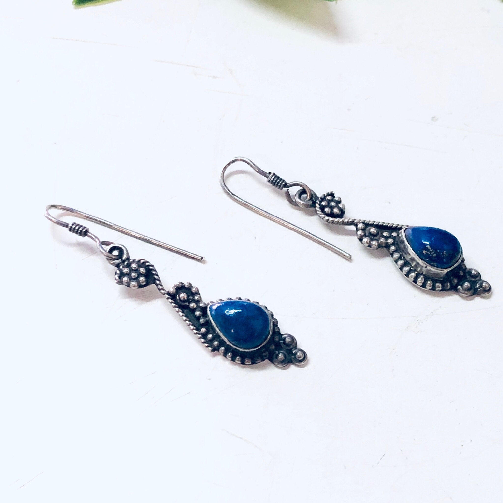 Vintage Silver Earrings, Lapis Lazuli Earrings, Blue Lapis, Dangle Earrings, Blue and Silver, Unique Jewelry, Pierced Ears, Lapis Earrings