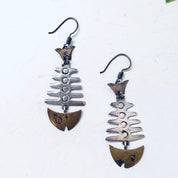 Vintage Silver Earrings, Fish Bone Earrings, Fish Jewelry, Pierced Ears, Dangle Earrings, Fish Earrings, Skeleton Earrings, 925 Earrings,