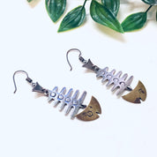 Vintage Silver Earrings, Fish Bone Earrings, Fish Jewelry, Pierced Ears, Dangle Earrings, Fish Earrings, Skeleton Earrings, 925 Earrings,