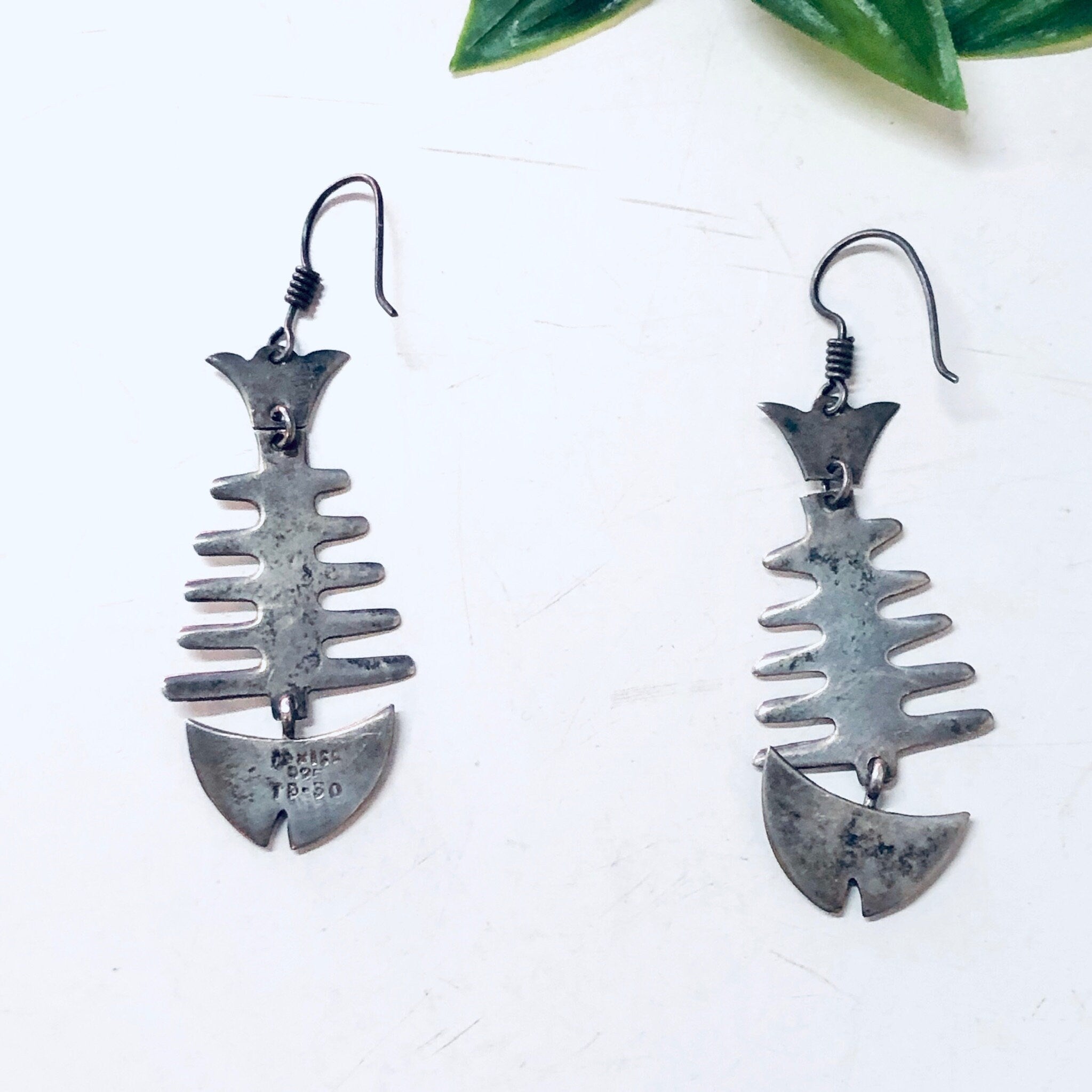 Vintage Silver Earrings, Fish Bone Earrings, Fish Jewelry, Pierced Ears, Dangle Earrings, Fish Earrings, Skeleton Earrings, 925 Earrings,