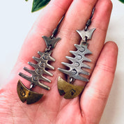 Vintage Silver Earrings, Fish Bone Earrings, Fish Jewelry, Pierced Ears, Dangle Earrings, Fish Earrings, Skeleton Earrings, 925 Earrings,