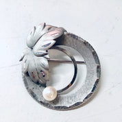 Vintage Brooch, Silver Brooch, Vintage Pin, Leaf Brooch, Vintage Jewelry, Small Pin, Pearl Jewelry, Cut out Brooch, 925 Silver, Pin, Brooch