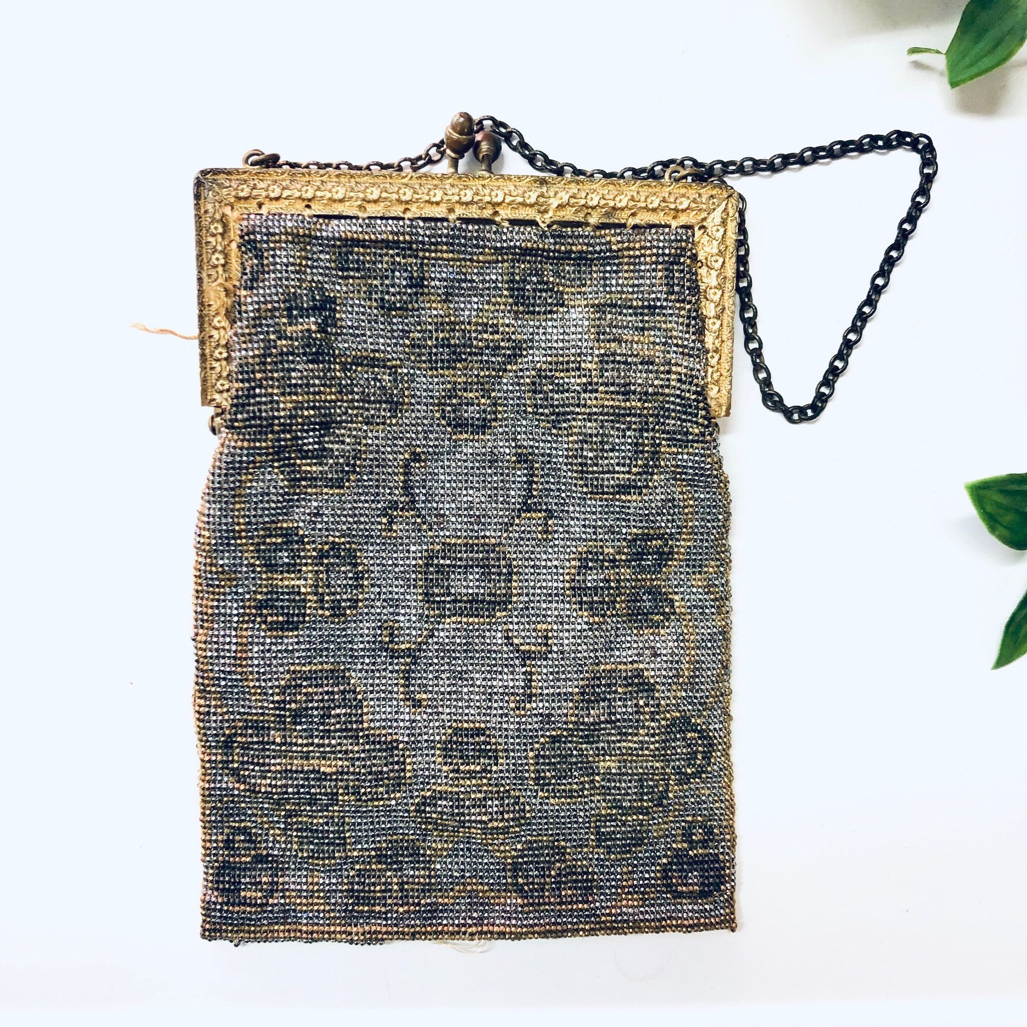 Vintage Purse, Evening Bag, Mesh Evening Bag, Antique Purse, Handbag, Change Purse, Floral Mesh, Gold Toned Bag, Chain Strap Bag, France