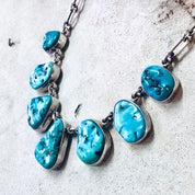 Vintage Necklace, Bib Necklace, Statement Jewelry, Turquoise Necklace, Link Necklace, Blue and Silver, Vintage Jewelry, 925 Necklace, Blue