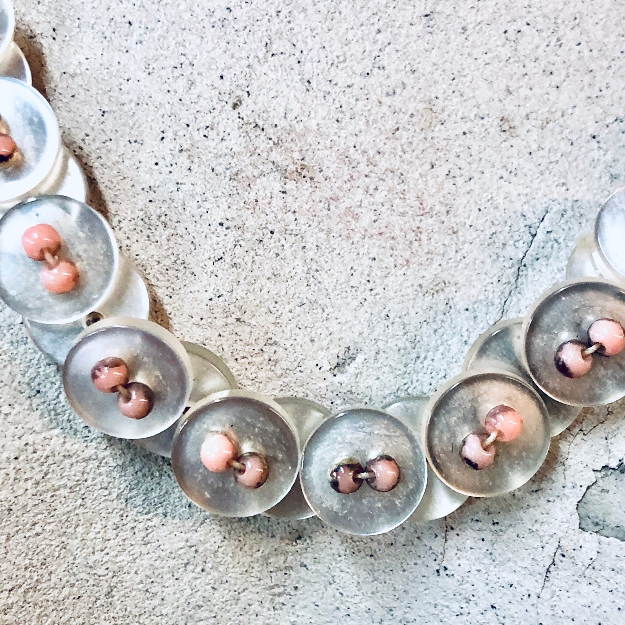 Vintage Necklace, Button Necklace, White Necklace, Pearlescent Necklace, Button Jewelry, Strand Necklace, Vintage Jewelry, Pink Bead, Beaded