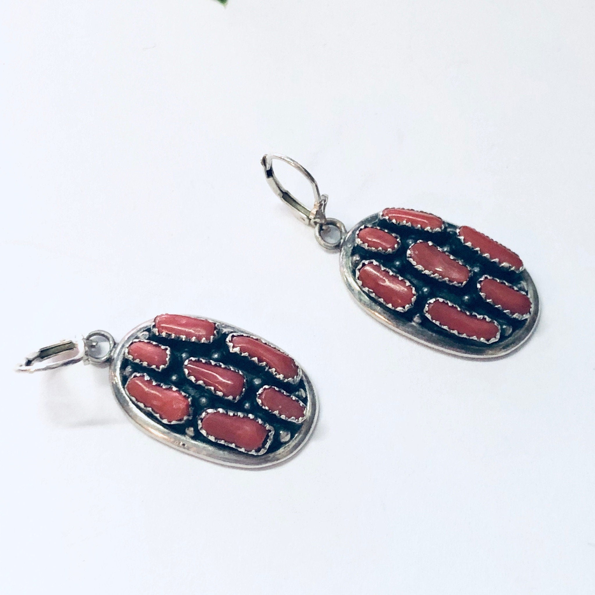Vintage Earrings, Silver Earrings, Coral Jewelry, Coral Earrings, Vintage Jewelry, Pierced Ears, Southwestern Style, Boho Jewelry, Bohemian