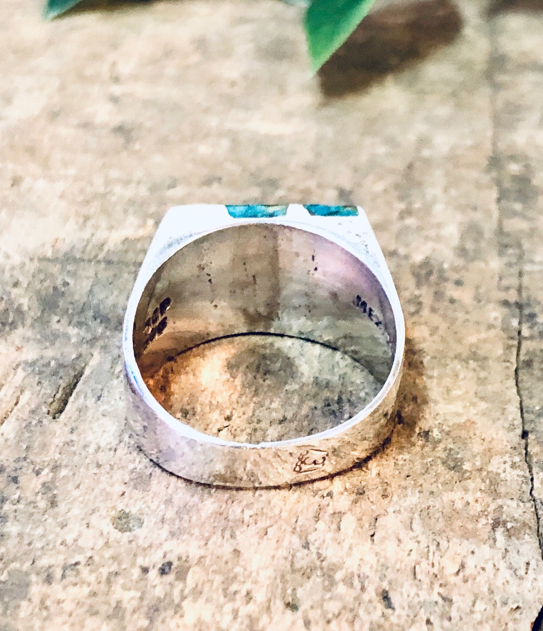 Vintage Ring, Silver Ring, Statement Ring, Turquoise Jewelry, Turquoise Ring, Striped Ring, Rectangle Ring, Blue and Silver, Vintage Jewelry
